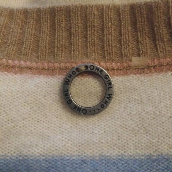 One Girl Who Multi Striped 100% Cashmere Zip Front Sweater Sz Small - Picture 3 of 7